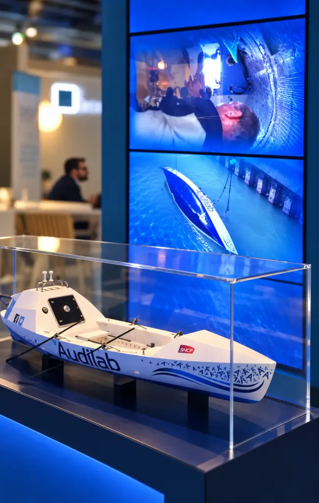 Le bateau à rame soutenu par Audilab, en pleine mer
