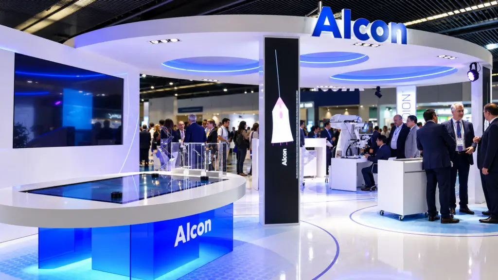 Stand Alcon à Euretina 2019 : architecture courbe, lumière et accents bleus